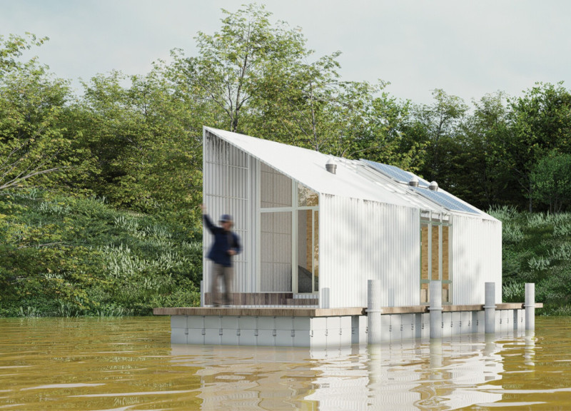 Floating Structure Elevated on Pylons with Polycarbonate Walls for Resilient Community Living