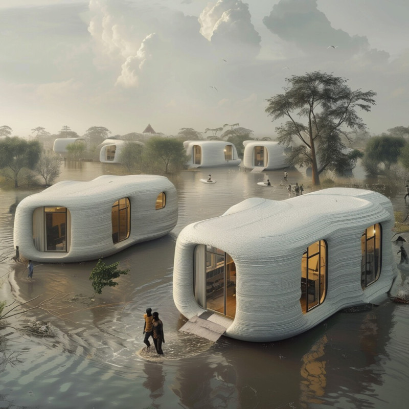 Fluid Form Featuring Recycled Concrete and Geopolymer Construction for Adaptive Microliving