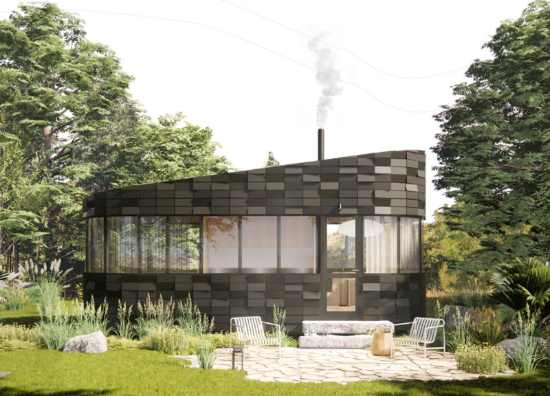 Rainwater Harvesting Pod Constructed with Local Materials and Green Wall Integration