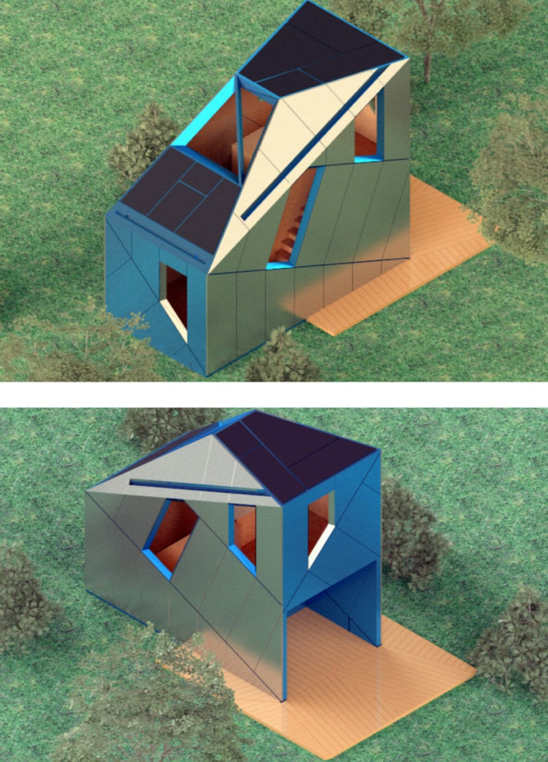 Curvilinear Form with Reclaimed Steel and Kingspan Panels in a Compact Microhome