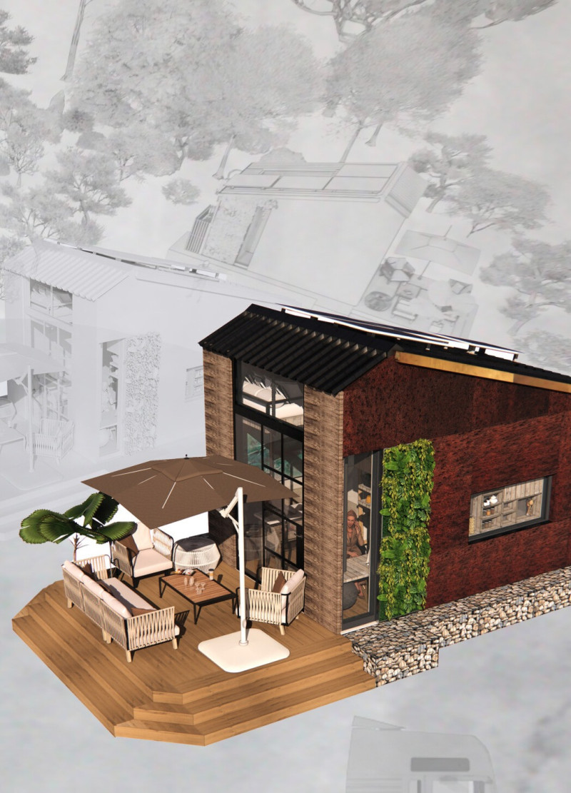 Cor-Ten Panels and Teak Accents Define a Compact Community Shelter