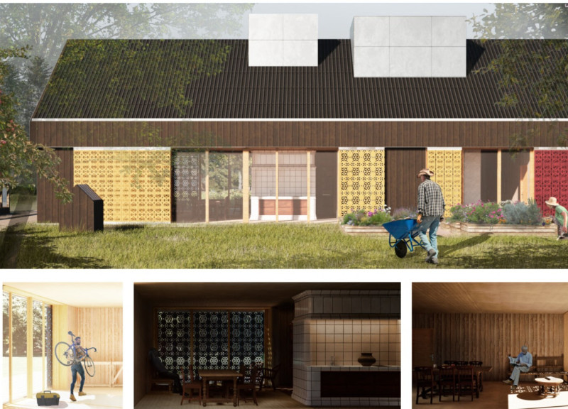 Charred Wooden Shingles and Thermal Mass in a Naturally Lit Residential Space