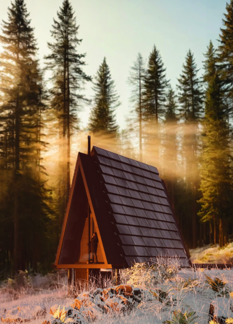 Charred Wooden Shingles and Laminated Timber Frame Define a Self-Sufficient Micro-House Design