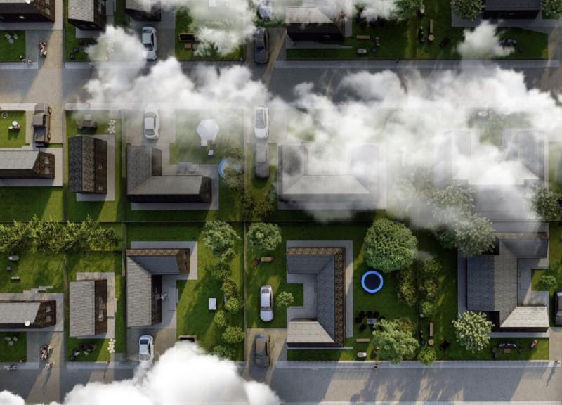 Charred Wooden Shingles and Reinforced Concrete in Modular Community Living