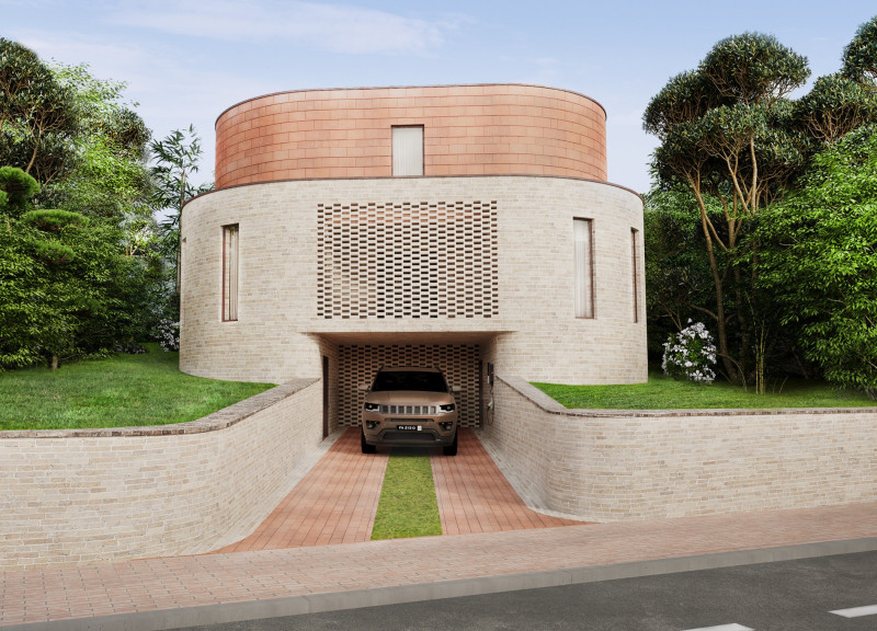 Curvilinear Forms and Natural Stone Create a Harmonious Living Space on Elevated Topography