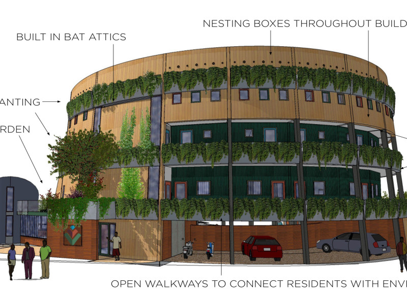 Cross-Laminated Timber Enclosure Housing Integrated Pollinator Gardens and Educational Spaces