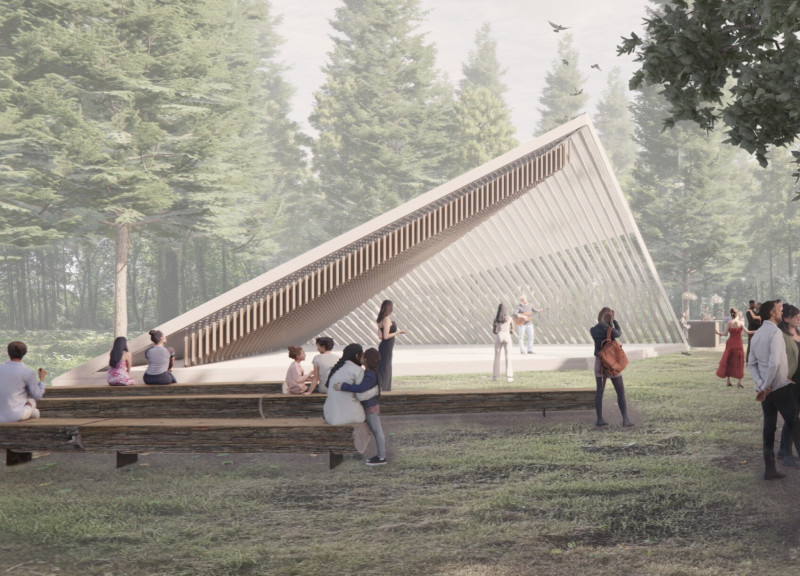 Wind Chimes and Polycarbonate Panels Enhance Communal Experience in Timbered Festival Space