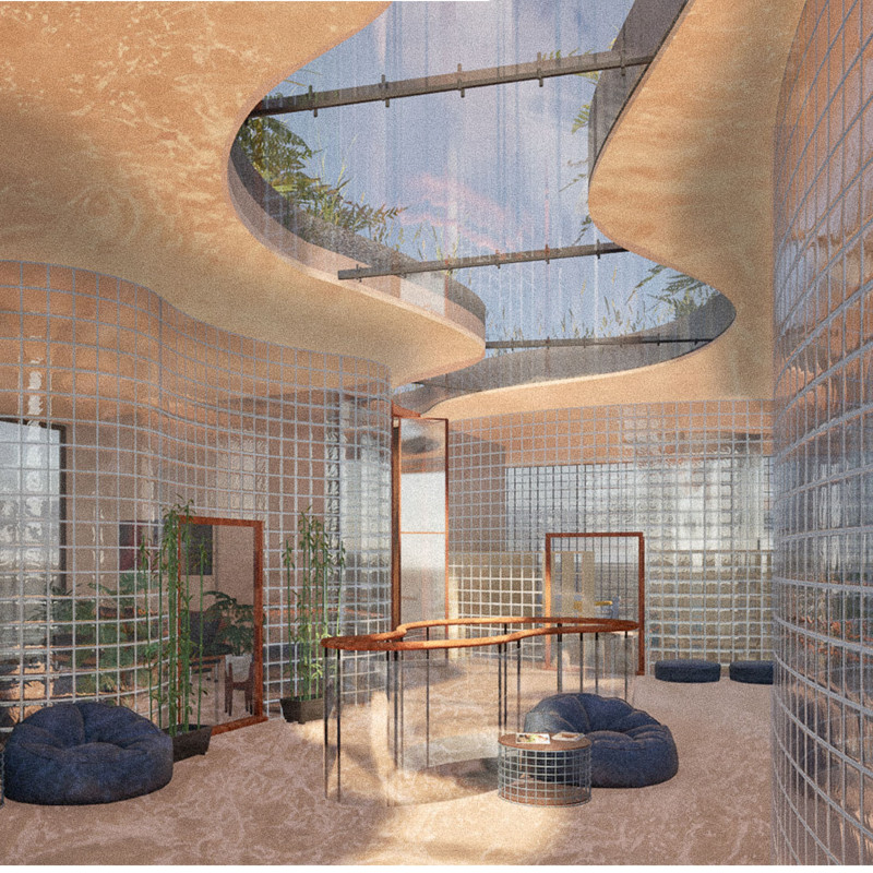 Curvilinear Design Featuring Glass and Natural Wood in a Coastal Healing Sanctuary