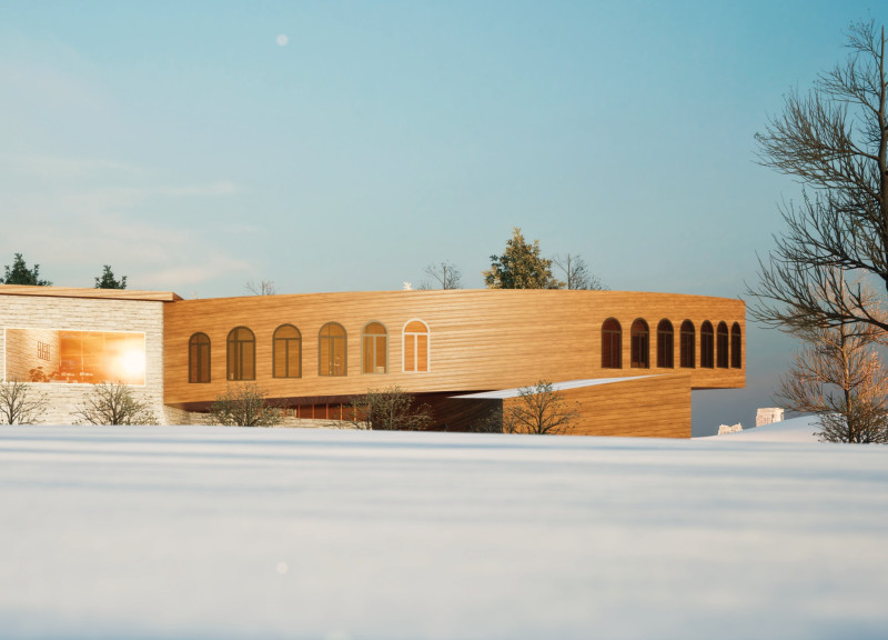 Curvilinear Design Featuring Sustainable Wooden Canopy for Compassionate Hospice Care