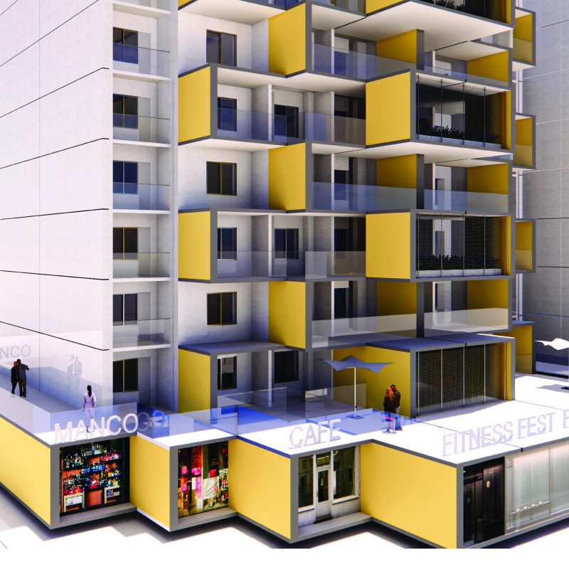 Recycled Rubble Integrating Precast Concrete and Energy-Efficient Spaces in a Mixed-Use Urban Development