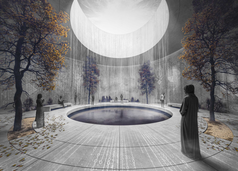 Curvilinear Glass Pavilion Emphasizing Community Engagement with Indigenous Landscape Integration