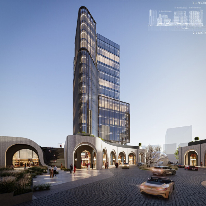 Charred Wood Cladding and Sustainable Glass Facades in a Multi-Purpose Urban Hub