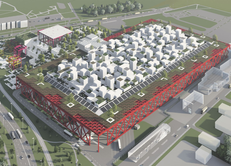 Adaptive Reuse of Steel Framework Combined with Green Roofs for Integrated Living and Working Spaces