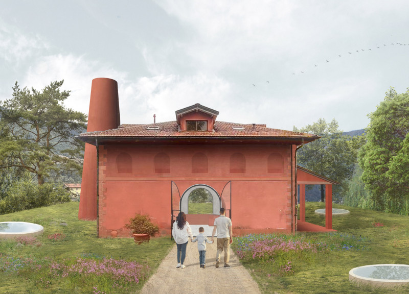 Curved Structure Crafted from Natural Stone and Clay Plaster for Early Childhood Education