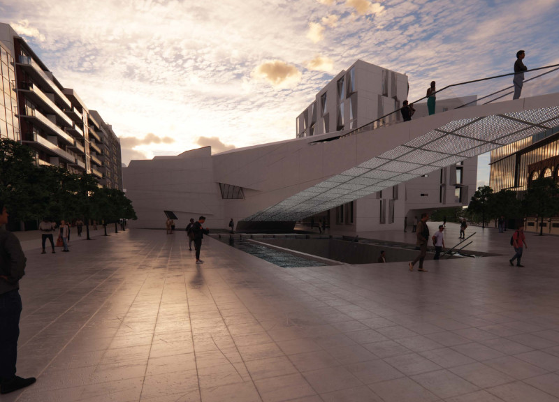 Charred Wood Accents and Glass Facades in a Cultural Hub Design