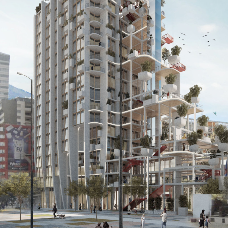 Vertical Gardens and Solar Windows in a Sustainable Mixed-Use Development