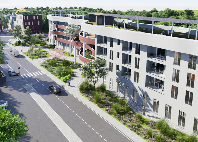 Charred Wooden Shingles and Green Roofs Elevate Community Living Near Pava