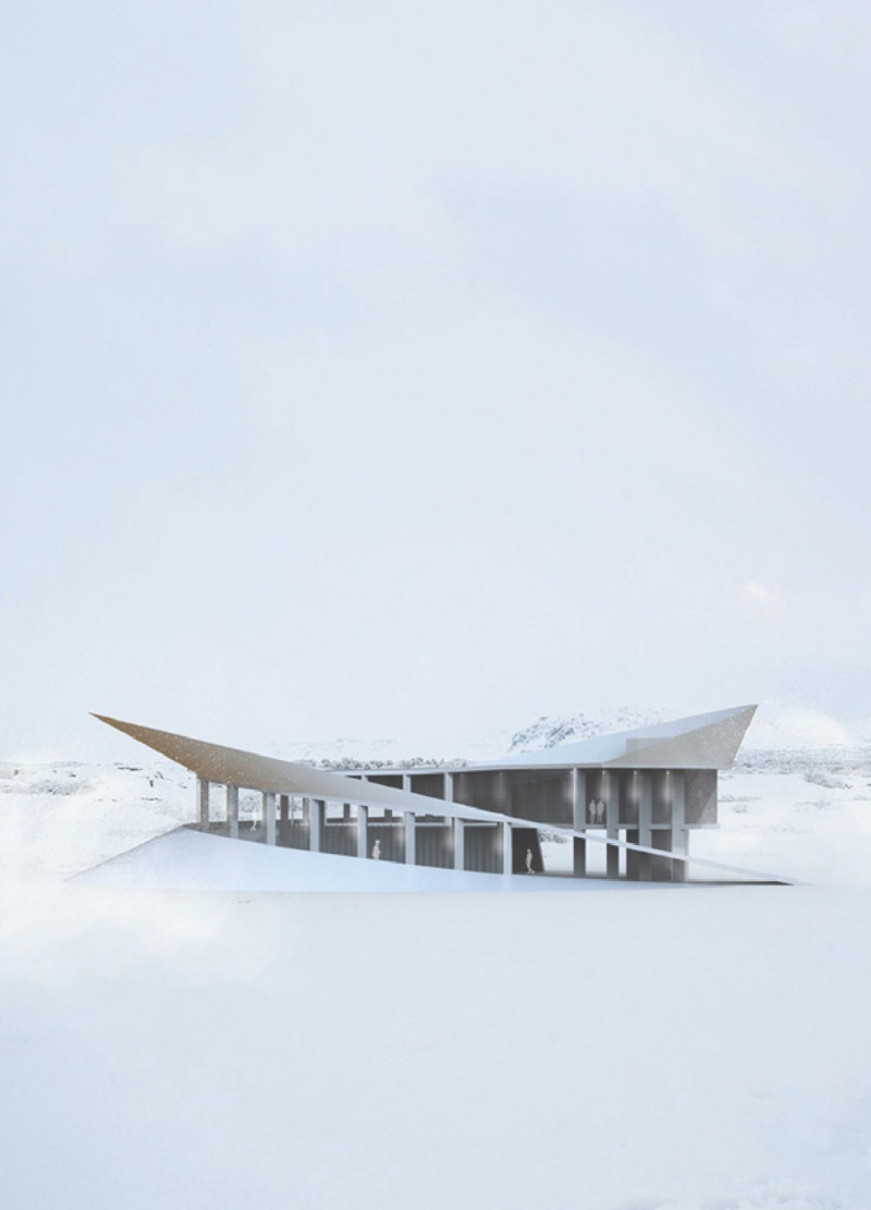 Curvilinear Glass Facade and Natural Stone Integration in an Eco-Friendly Winter Retreat