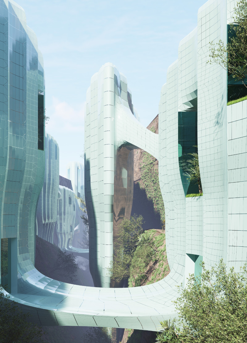 Ecological Corridors Wrapped in Transparent Glass and Sustainable Wood Within a Community Hub