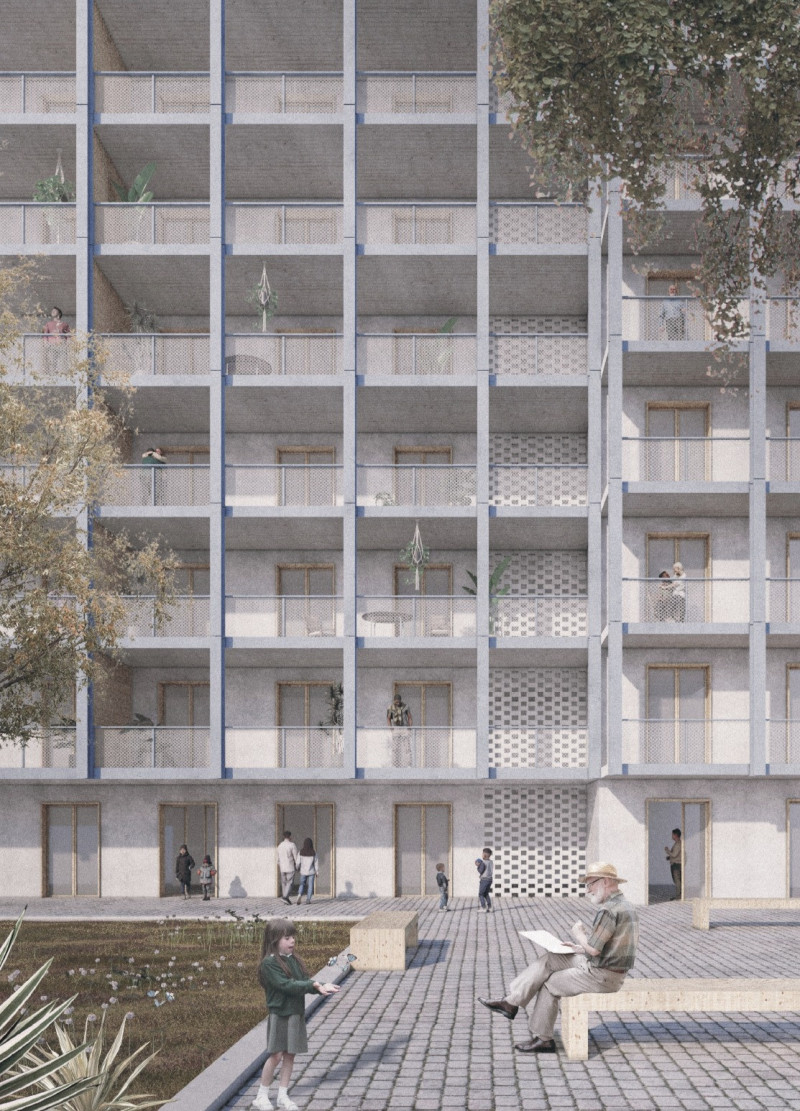 Modular Community Spaces Enhanced by Concrete, Laminated Steel, and Natural Wood Integration