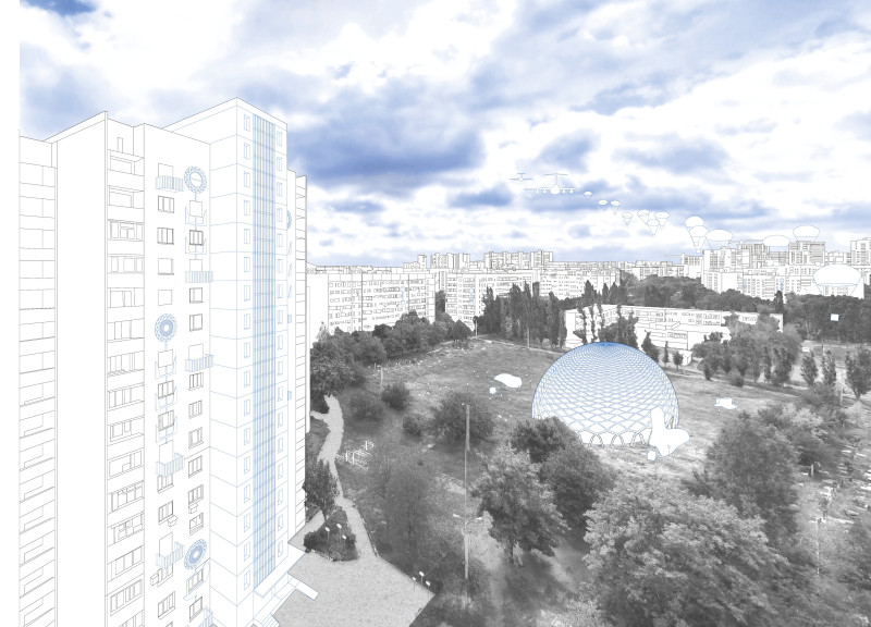 Dome-Shaped Community Hub Utilizing Recycled Materials for Enhanced Safety and Sustainability