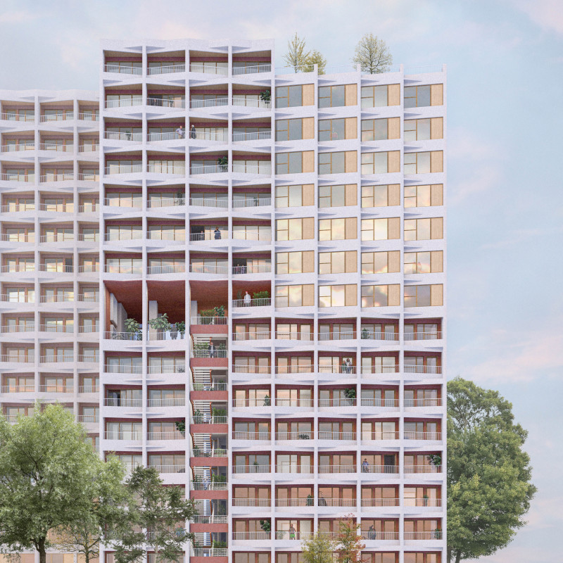 Charred Wooden Shingles and Concrete Integration in a Multi-Functional Community Structure