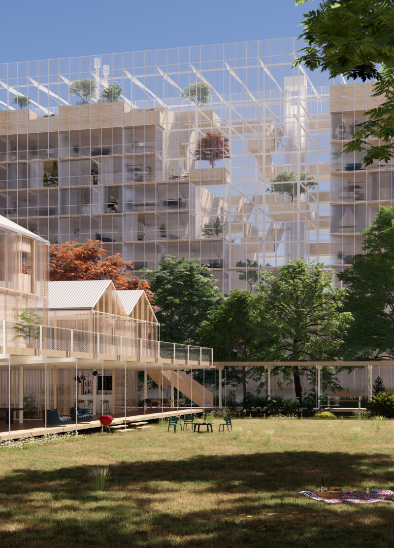 Charred Wooden Shingles and Engineered Timber in a Community-Centric Urban Environment