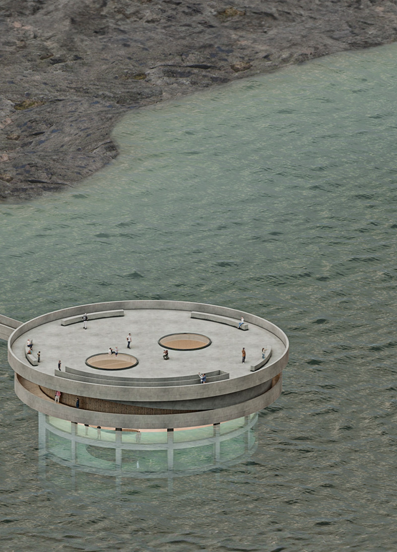 Submerged Habitat Crafted from Reinforced Concrete and Transparent Glass for Marine Observation