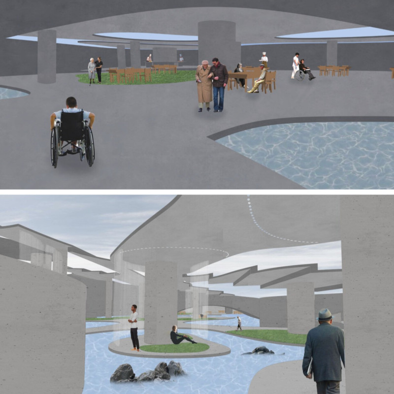 Curved Concrete Forms with Natural Light and Textiles Foster Healing Environments in Hospice Care