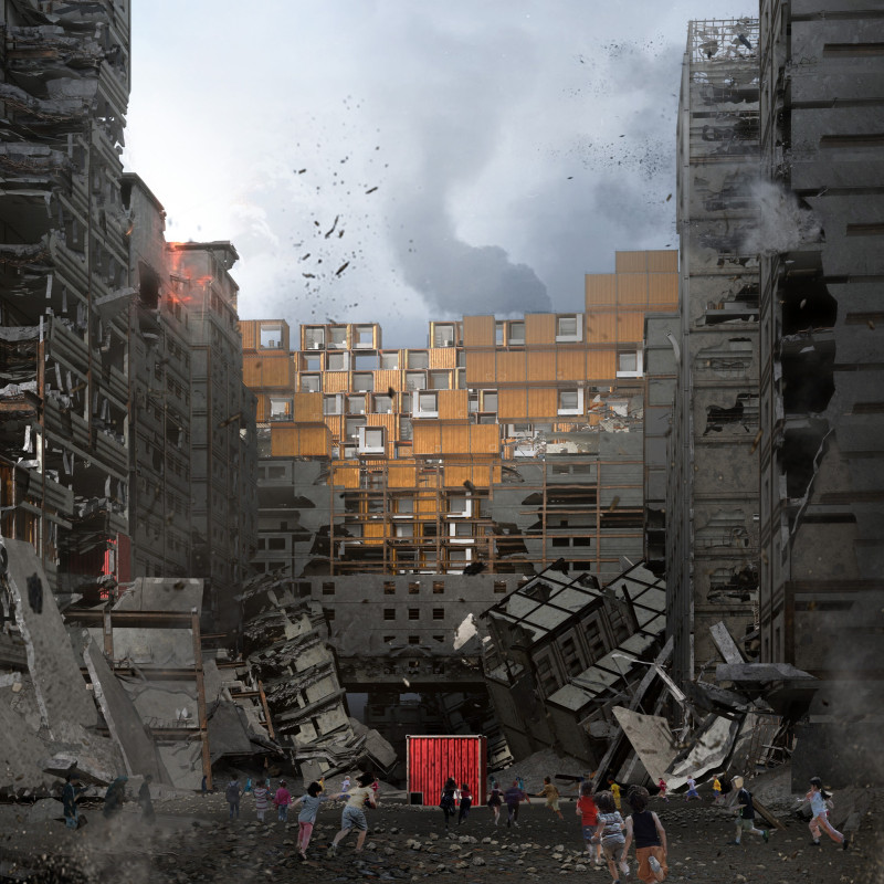 Charred Wooden Shingles and Recycled Materials Form Resilient Shelters for Children in Conflict Zones