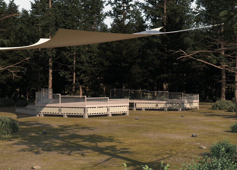 Charred Wooden Shingles and Cross-Laminated Timber Elevate a Flexible Outdoor Performance Space