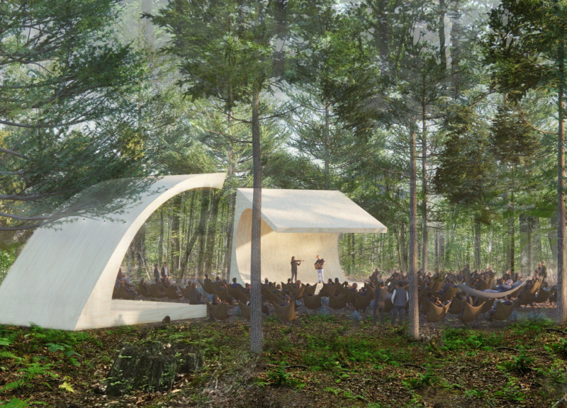 Curvilinear Structures Crafted from Moisture-Treated Plywood for Acoustic Performance