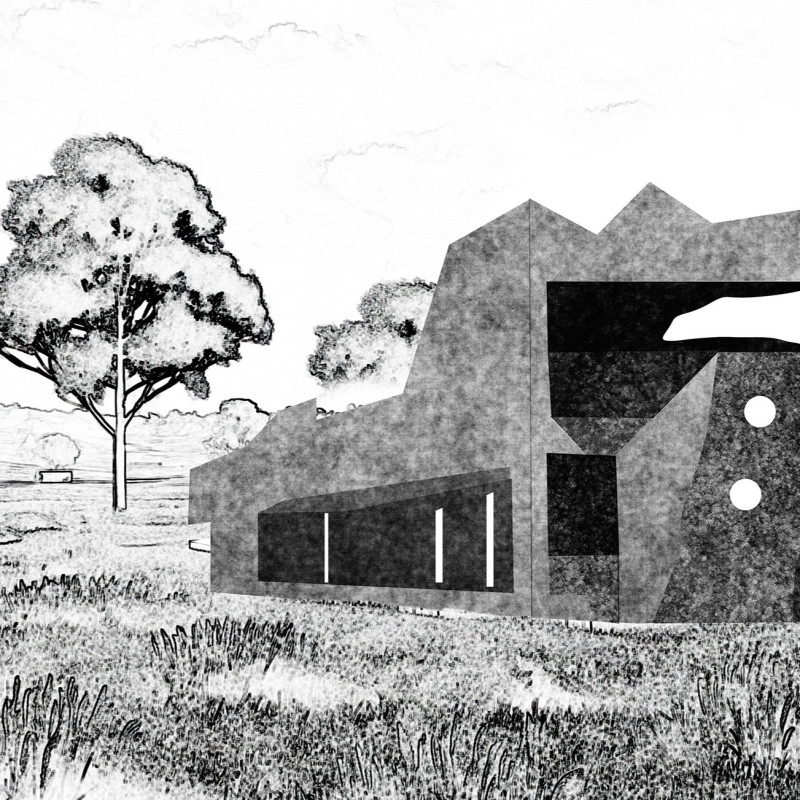 Natural Stone and Glass Harmony in a Geometric Sanctuary for Reflection