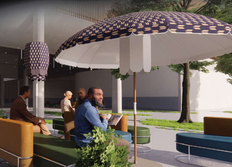 Solar-Powered Canopy with Art Deco Geometry for Enhanced Outdoor Space