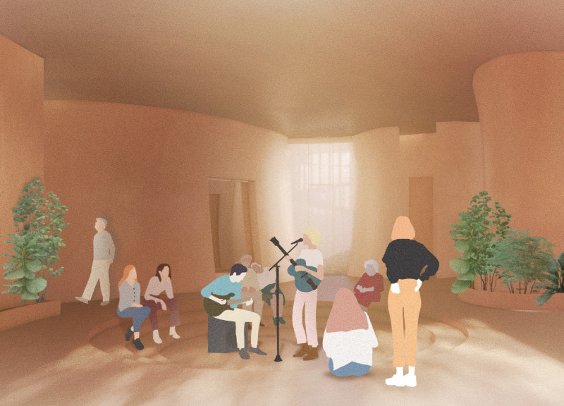 Curvilinear Serenity Crafted with Natural Wood and Acoustic Principles for End-of-Life Care