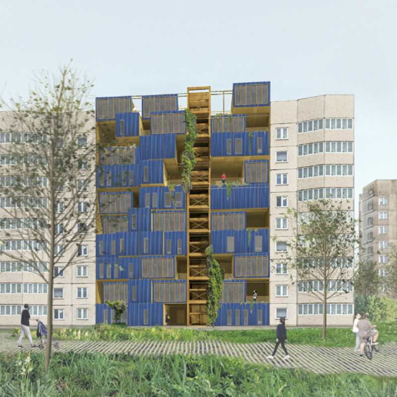 Modular Community Spaces Featuring Fiber Cement and Glazed Facades for Urban Resilience