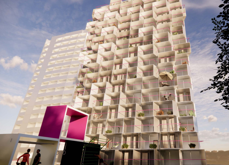 Plant-Integrated Concrete Frames Enhancing Urban Living Through Prefabrication