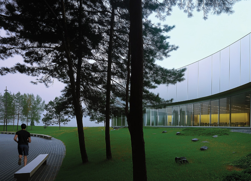 Curvilinear Design with Glass Facades and Therapeutic Gardens for End-of-Life Care