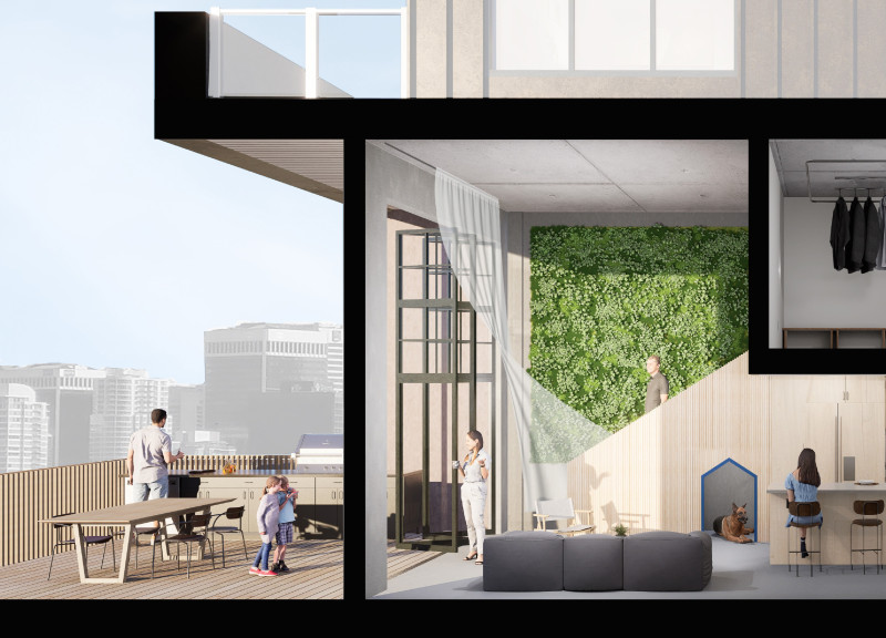 Charred Wooden Shingles and Vertical Greenery Define Sustainable Living in Urban Context