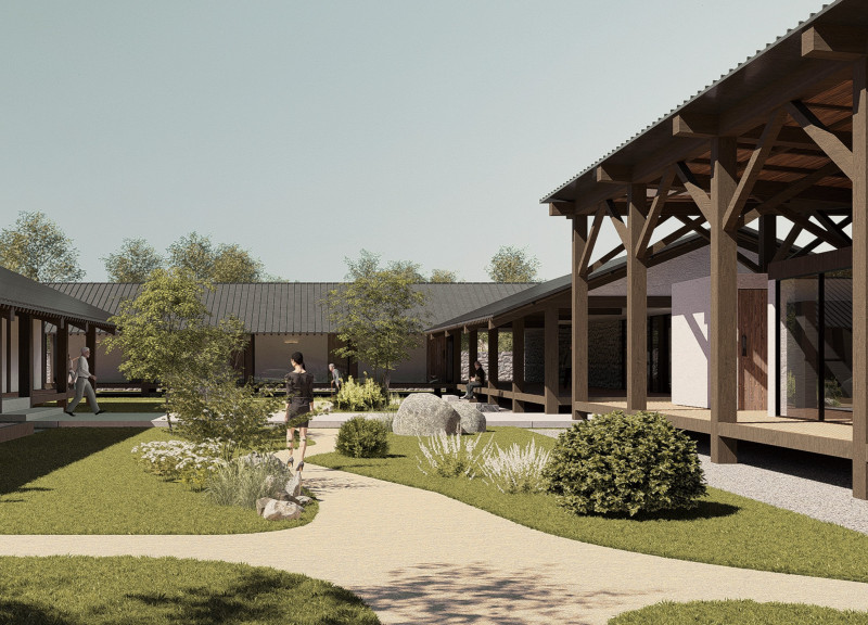 Charred Wooden Shingles and Natural Ventilation in Harmonious Community Spaces