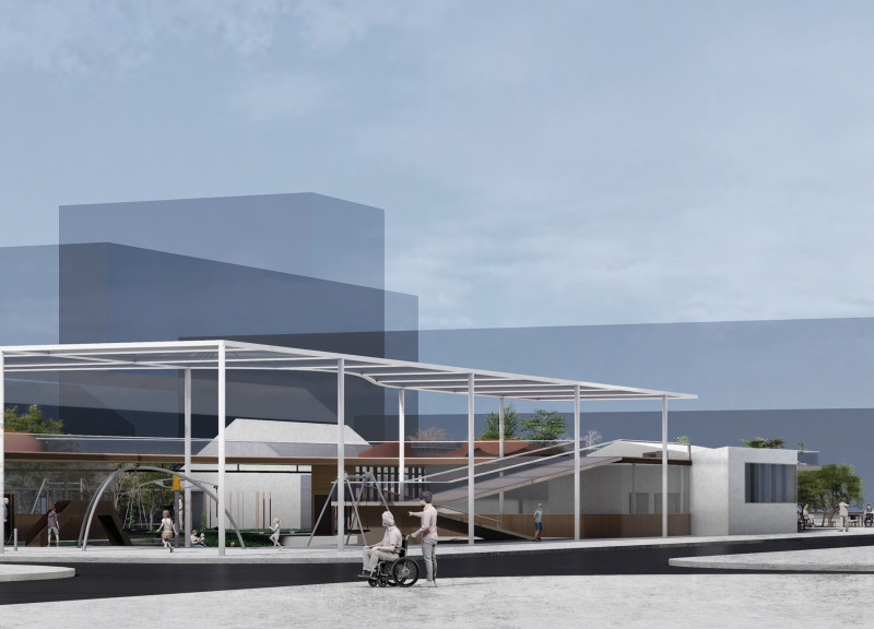 Timber Canopy Reflecting Natural Light in a Community Space for Elderly Wellness