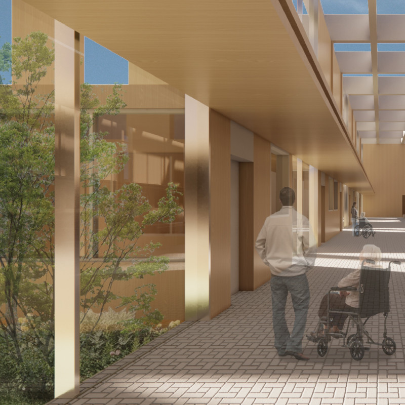 Charred Wooden Shingles and Natural Light Defining a Therapeutic Hospice Environment