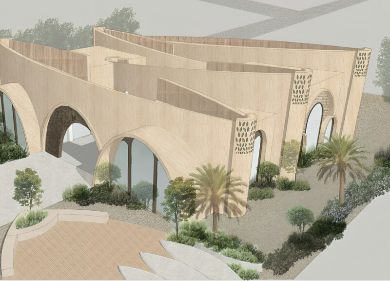 Wind-Catchers and Light-Colored Stone Create a Sustainable Workspace Oasis