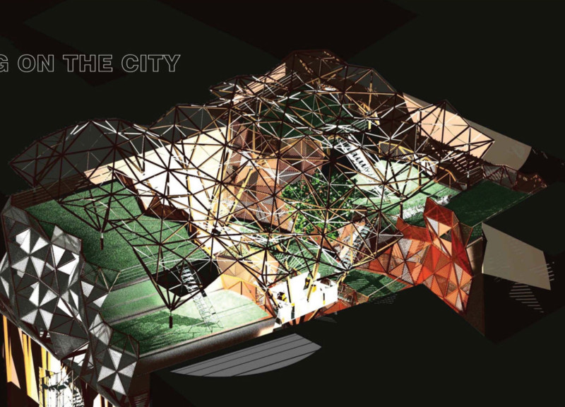 Charred Wooden Shingles and Vertical Gardens in a Community-Centric Urban Environment