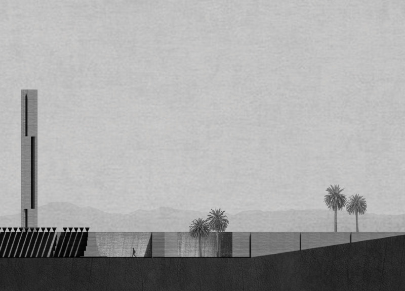 Sunken Structure Enhanced by Natural Ventilation and Reflection Pools in Arid Landscape