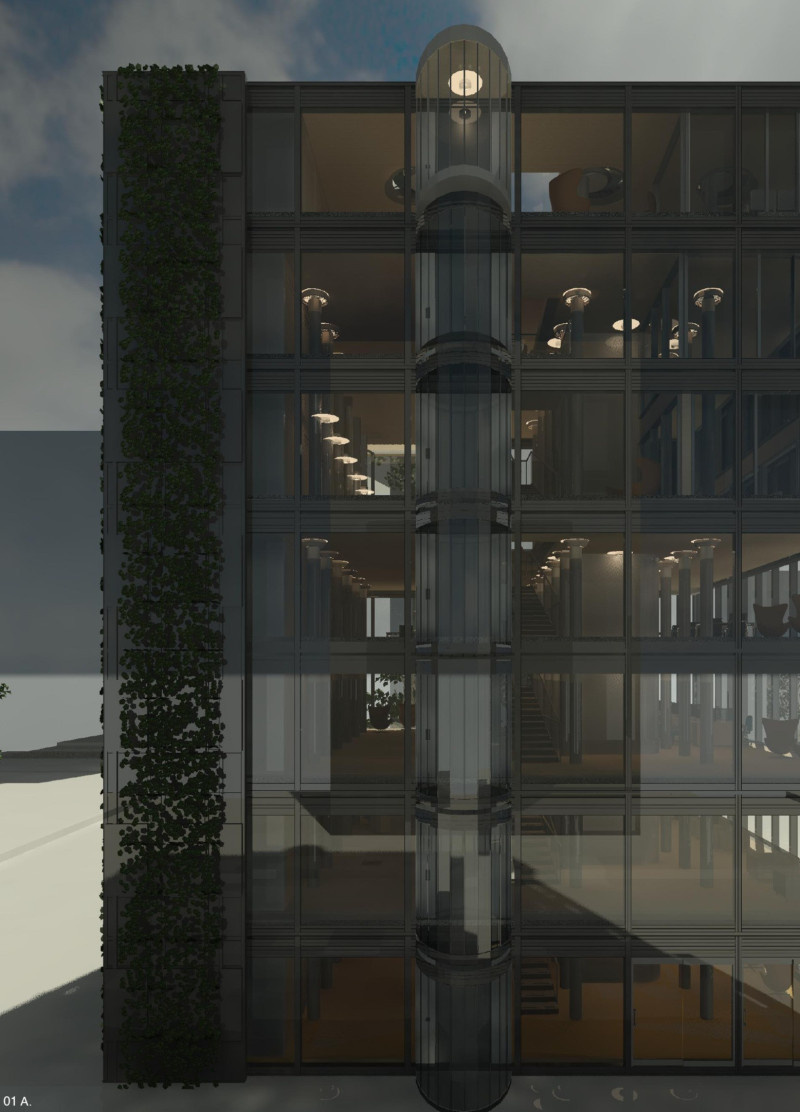 Vertical Garden Integrated with High-Performance Glass and Steel Framework in a Flexible Workspace