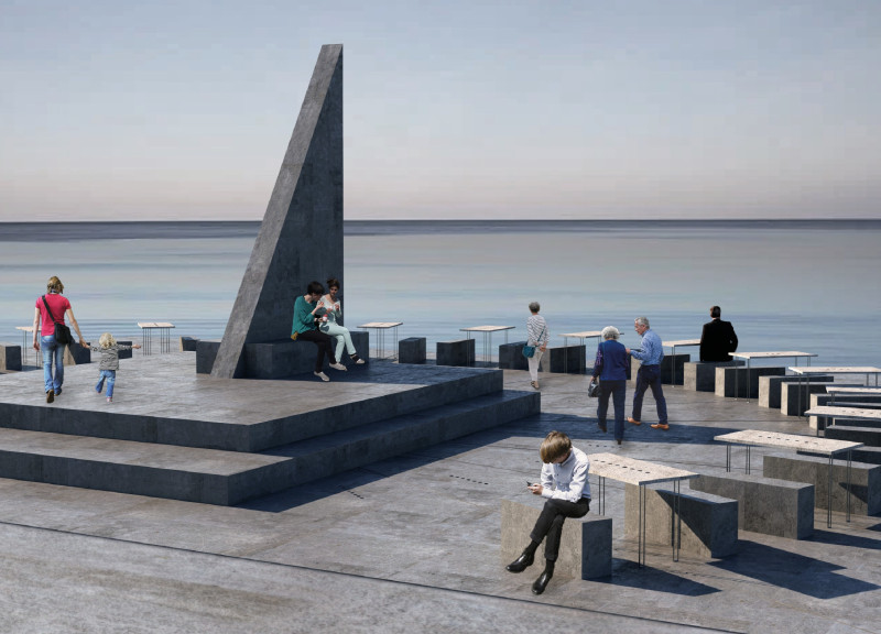 Gnomon-Centric Design Featuring Concrete and Natural Wood Elements for Community Engagement