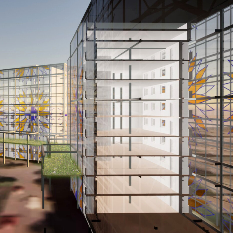 Blast-Resistant Community Hub with Recycled Steel and Thermal Panels