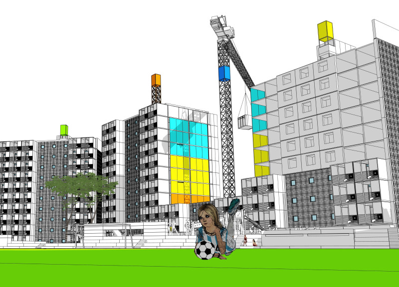 Rain Screen Facade with Composite Concrete Panels Supporting Community Revitalization in Urban Kharkiv