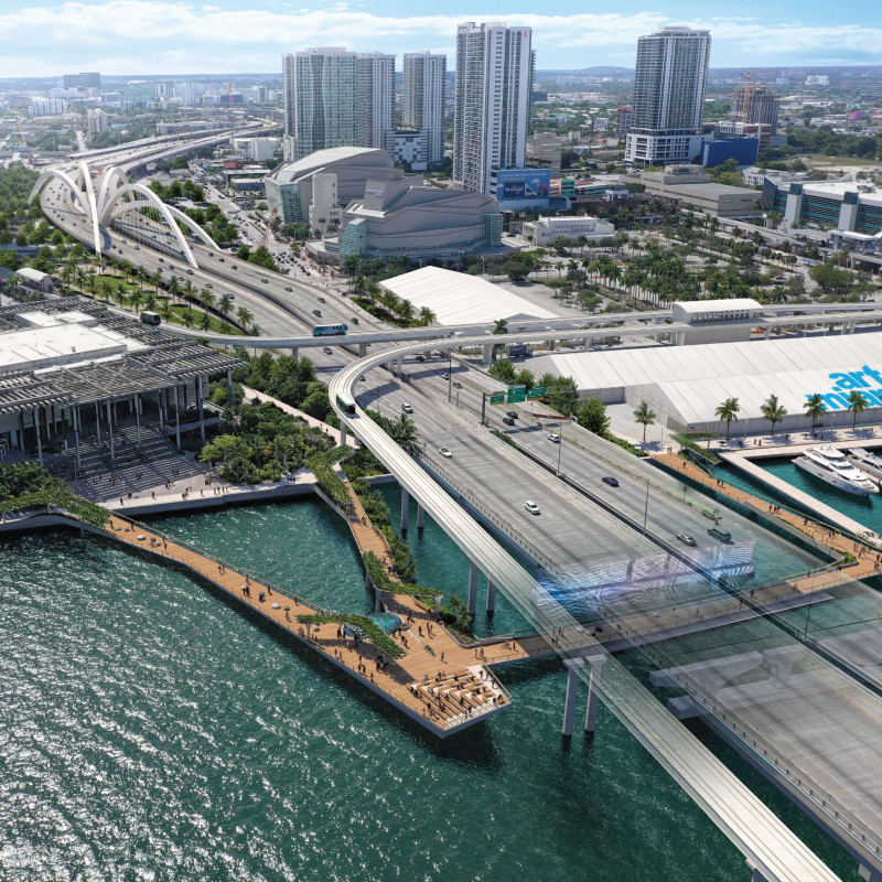 Oculus Canopy of Treated Wood Integrates Native Landscaping with Multimodal Connectivity